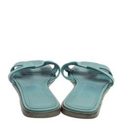 Pre Owned Hermes Light Blue Leather Oran Flat Sandals Size 38.5