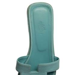 Pre Owned Hermes Light Blue Leather Oran Flat Sandals Size 38.5