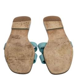 Pre Owned Hermes Light Blue Leather Oran Flat Sandals Size 38.5