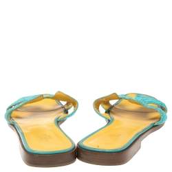 Hermes Blue Fabric Oran Flat Slides Size 41