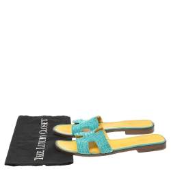 Hermes Blue Fabric Oran Flat Slides Size 41