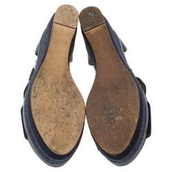 مملوكة مسبقًا Hermes Indigo Leather and Suede Ilana Espadrille Wedges Sandals Size 36