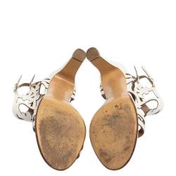 Pre Owned Hermes White Leather Karlotta Cut Out Ankle Strap Sandal Size 40