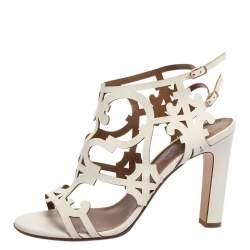 Pre Owned Hermes White Leather Karlotta Cut Out Ankle Strap Sandal Size 40