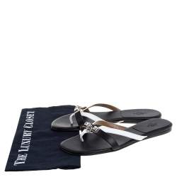 Hermes Black/White Leather Corfu Thong Sandals Size 37