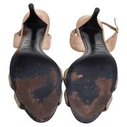 Pre Owned Hermes Beige Suede Night Crystal Powder Ankle Strap Sandals Size 38