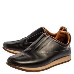 Pre Owned Hermes Brown Leather Slip On Sneakers Size 40