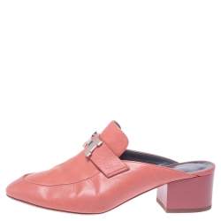 Pre Owned Hermes Peachy Pink Leather Trocadero Mule Sandals Size 36