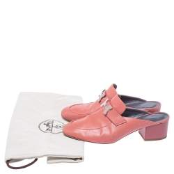 Pre Owned Hermes Peachy Pink Leather Trocadero Mule Sandals Size 36