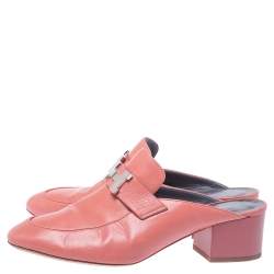 Pre Owned Hermes Peachy Pink Leather Trocadero Mule Sandals Size 36