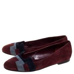 Pre Owned Hermes Burgundy Suede Nice Flats Size 36