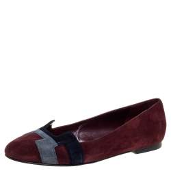 Pre Owned Hermes Burgundy Suede Nice Flats Size 36