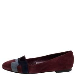 Pre Owned Hermes Burgundy Suede Nice Flats Size 36