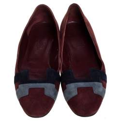 Pre Owned Hermes Burgundy Suede Nice Flats Size 36