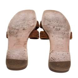 Hermes Brown Fabric Oran Flats Size 36.5