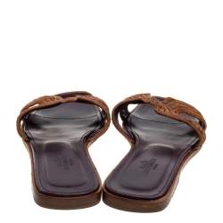 Hermes Brown Fabric Oran Flats Size 36.5