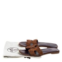 Hermes Brown Fabric Oran Flats Size 36.5