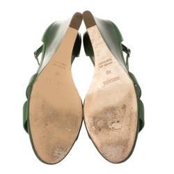 مملوكة مسبقًا Hermès Green Leather Legend Wedge Sandals Size 40