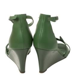مملوكة مسبقًا Hermès Green Leather Legend Wedge Sandals Size 40