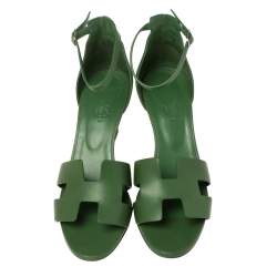 مملوكة مسبقًا Hermès Green Leather Legend Wedge Sandals Size 40