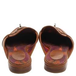 Pre Owned Hermes Brown Leather Leather Palladium Plated Oz Mules Size 36