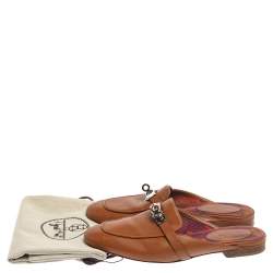 Pre Owned Hermes Brown Leather Leather Palladium Plated Oz Mules Size 36
