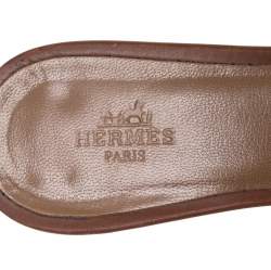 Hermès Brown Leather Oasis Slide Sandals Size 36