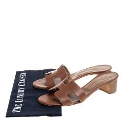 Hermès Brown Leather Oasis Slide Sandals Size 36