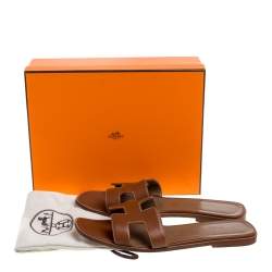 Pre Owned Hermès Brown Leather Oran Flats Size 41.5