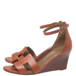 Pre Owned صندل هيرمس بريمير جلد بني كعب روكي مقاس 37.5