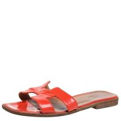 Hermes Orange Patent Leather Oran Flats Size 38