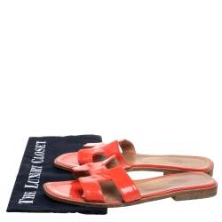 Hermes Orange Patent Leather Oran Flats Size 38