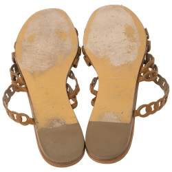 مملوكة مسبقًا Hermes Brown Leather Chaine d'Ancre Slide Sandals Size 39