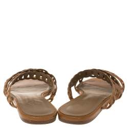 مملوكة مسبقًا Hermes Brown Leather Chaine d'Ancre Slide Sandals Size 39
