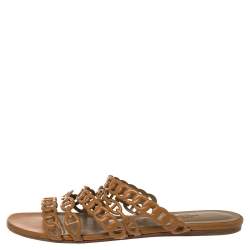 مملوكة مسبقًا Hermes Brown Leather Chaine d'Ancre Slide Sandals Size 39