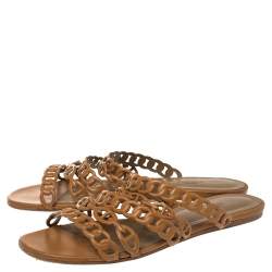 مملوكة مسبقًا Hermes Brown Leather Chaine d'Ancre Slide Sandals Size 39