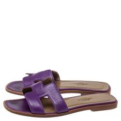 Hermes Purple Leather Oran Flat Slides Size 34