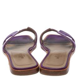 Hermes Purple Leather Oran Flat Slides Size 34