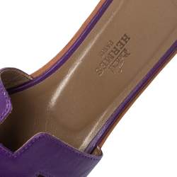 Hermes Purple Leather Oran Flat Slides Size 34