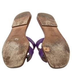 Hermes Purple Leather Oran Flat Slides Size 34