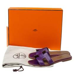 Hermes Purple Leather Oran Flat Slides Size 34