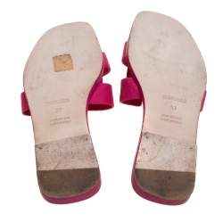 Hermes Pink Leather Oran Slide Flats Size 37