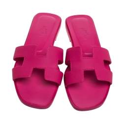 Hermes Pink Leather Oran Slide Flats Size 37