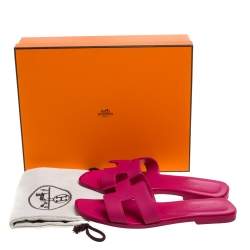 Hermes Pink Leather Oran Slide Flats Size 37