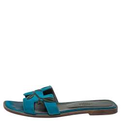 Pre Owned Hermès Blue Suede Oran Laurier Sandals Size 38
