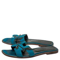 Pre Owned Hermès Blue Suede Oran Laurier Sandals Size 38