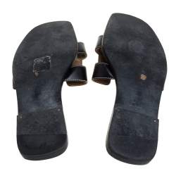 Pre Owned Hermès Black Leather Oran Slide Flats Size 35