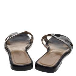 Pre Owned Hermès Black Leather Oran Slide Flats Size 35