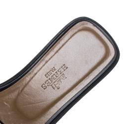 Pre Owned Hermès Black Leather Oran Slide Flats Size 35
