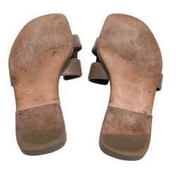 Pre Owned Hermes Brown Leather Oran Slide Flats Size 35.5